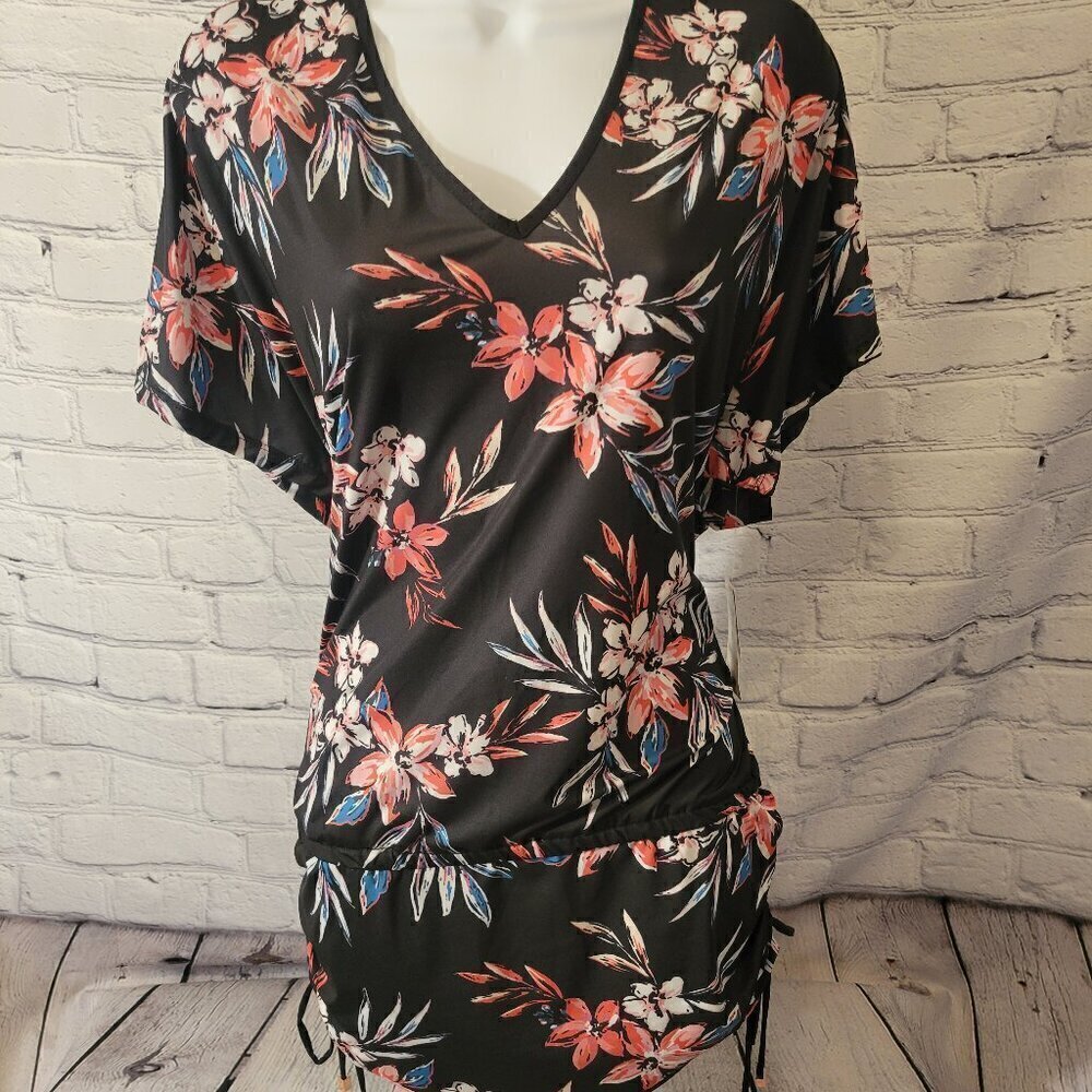 Bar III Womens Tropical Escape Floral Print Caftan Cover up